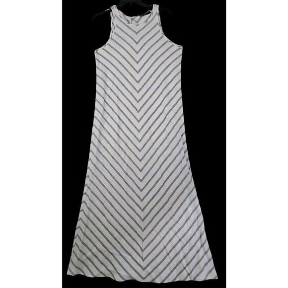 David Jones ~Woman Size 12~ White/Blue Striped Linen Blend Maxi Dress Sleeveless - Picture 1 of 9
